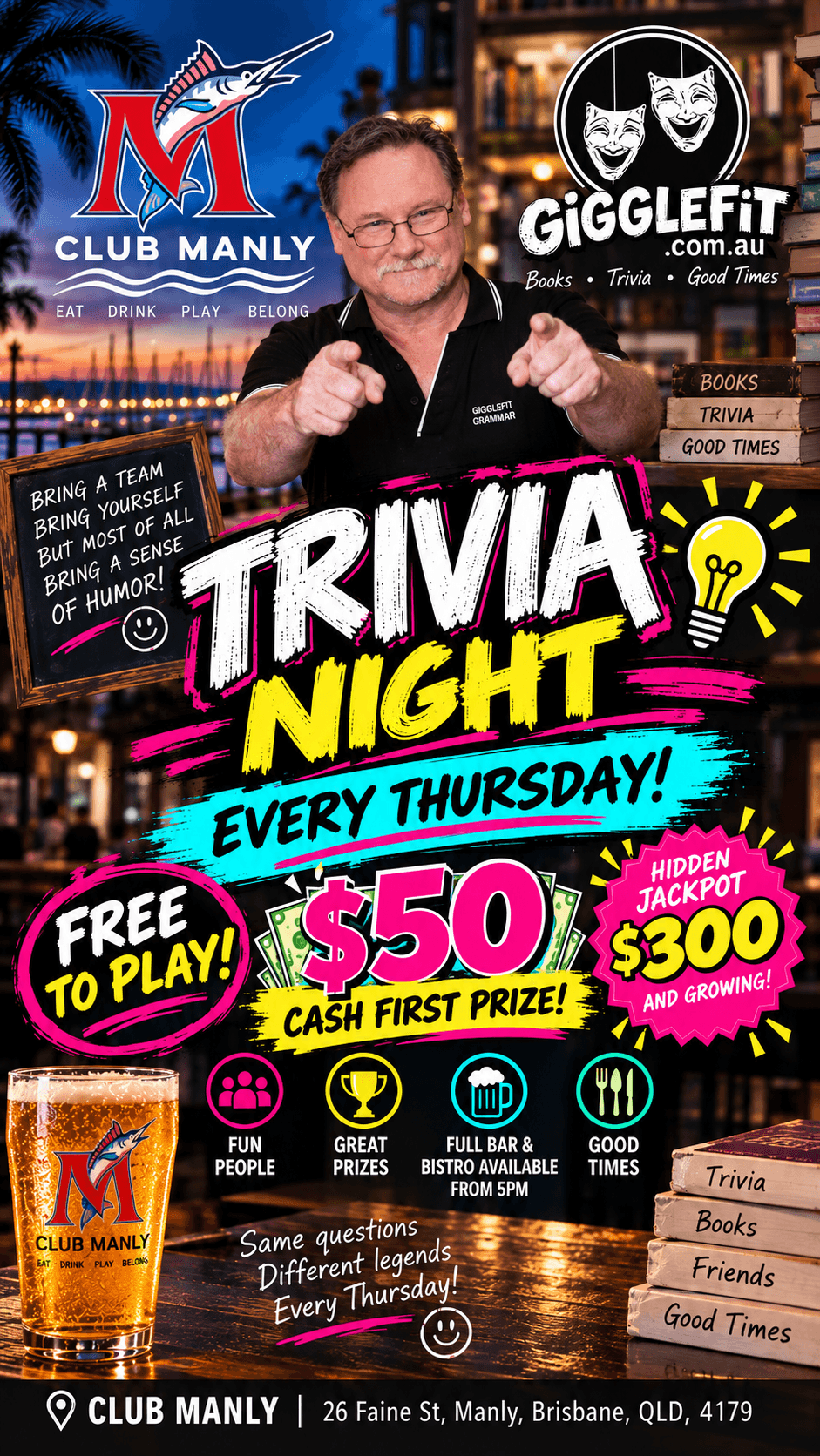 Gigglefit Trivia Night at Club Manly - every Thursday