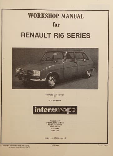 Cover of Workshop Manual for Renault R16 Series