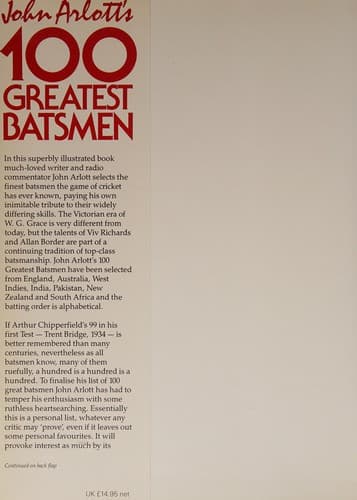 Cover of John Arlott's 100 Greatest Batsmen